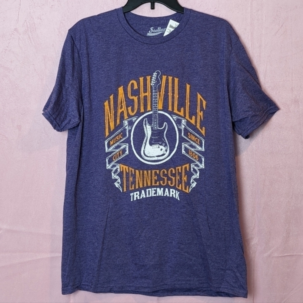 Nashville Tennessee Music City size 1806 Heather Purple Short Sleeve Tee Large